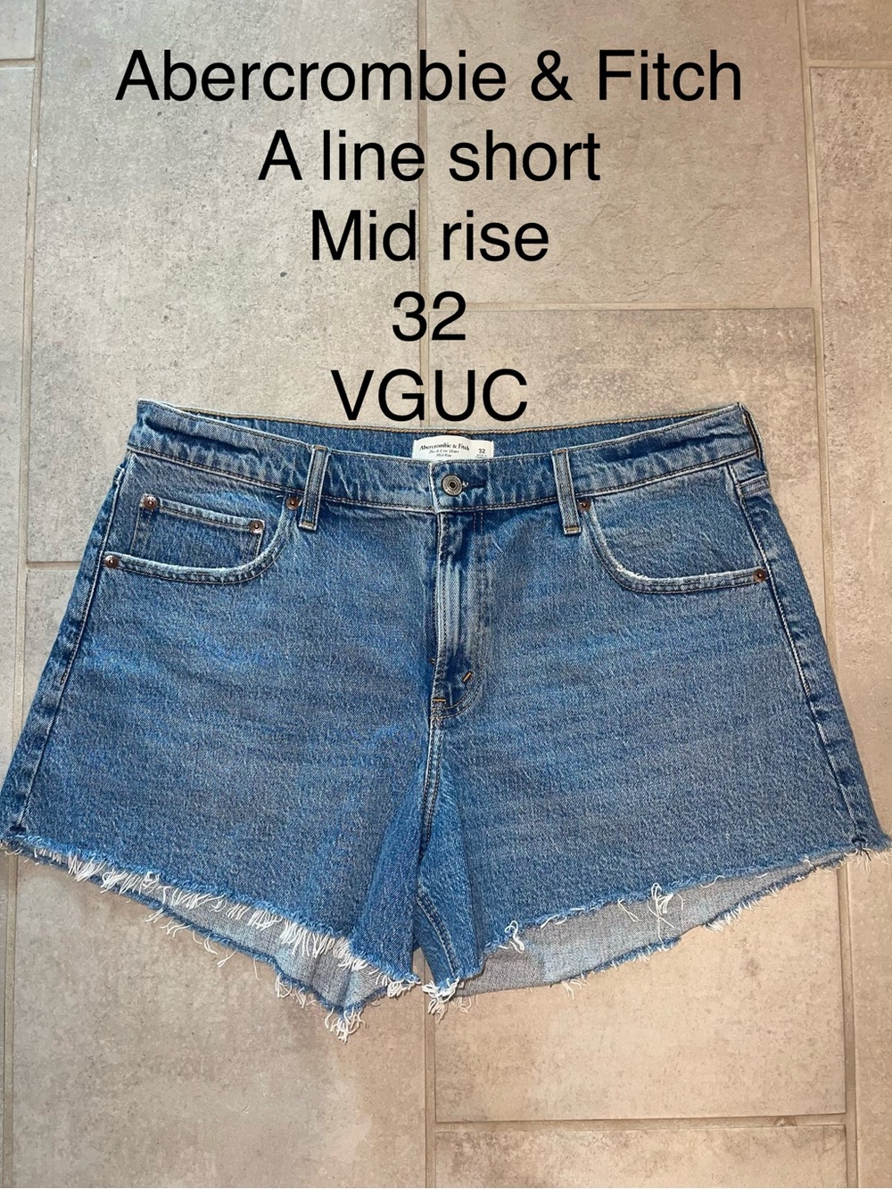 Abercrombie & Fitch Blue Denim Frayed A-Line Mid-Rise Shorts